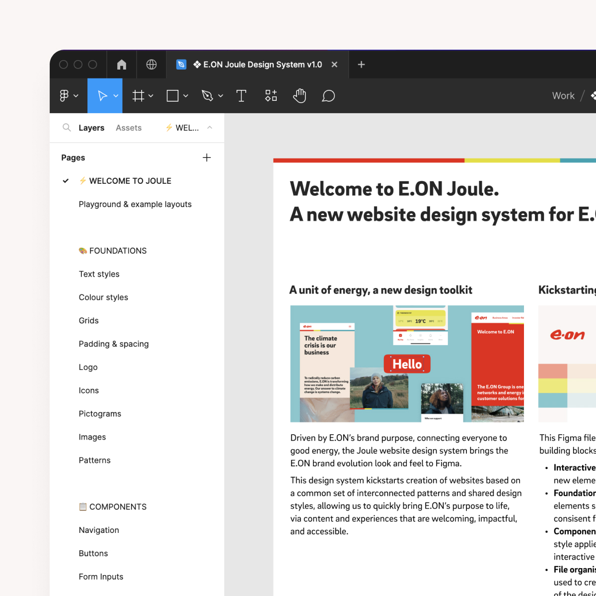 A screenshot of the welcome page of the E.ON Joule design system
