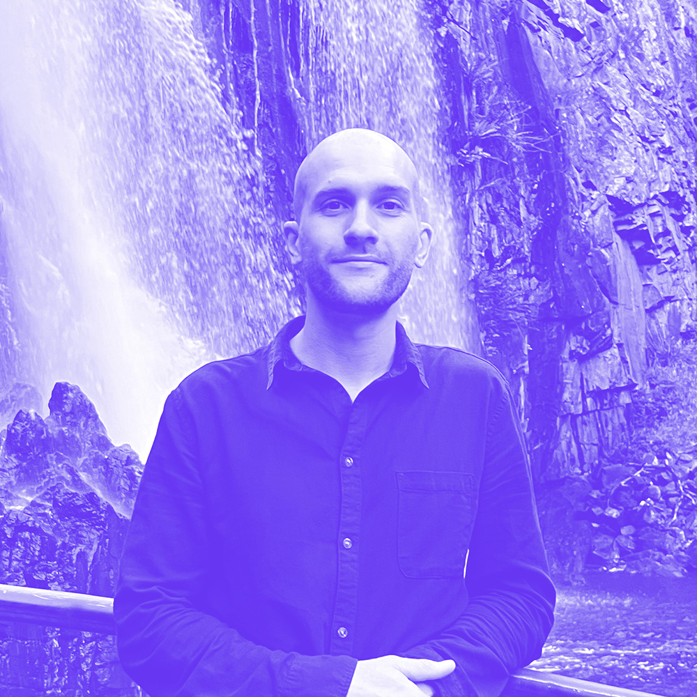 A mono-tone blurple photo of me, Luke Caish-Sadlek