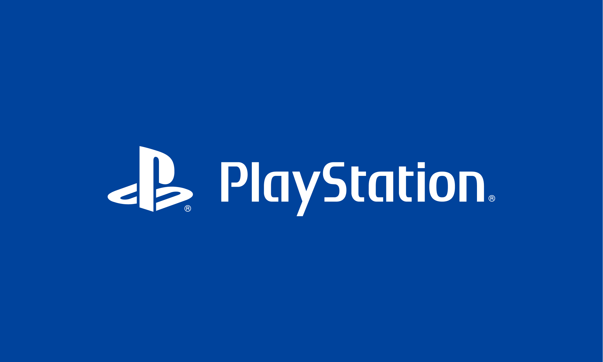 A white PlayStation logo on a blue background